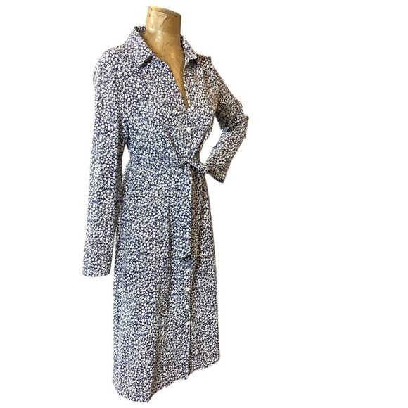 RIHOAS Long Sleeve Button Front Shirt Dress Sz M Blue & White Ditzy Floral #47Q - Picture 4 of 9